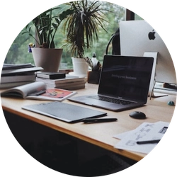 desk setup with a laptop